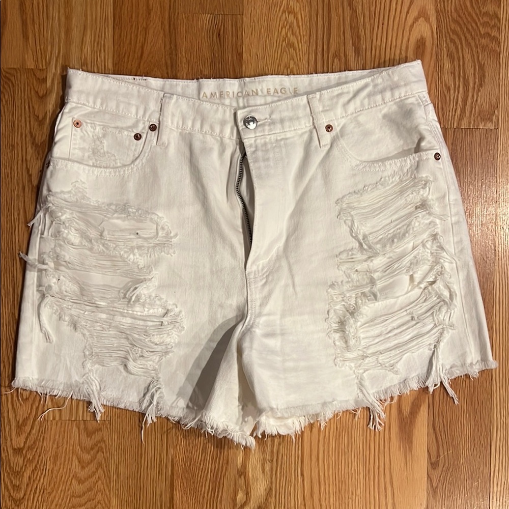 American Eagle Outfitters White Distressed Jean Shorts